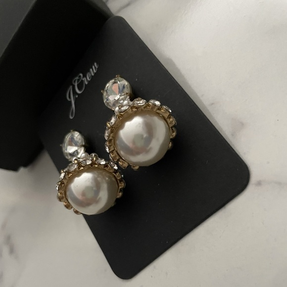 JCREW Crystal & Pearl Drop Earrings NWT OS Crystal - Picture 8 of 8